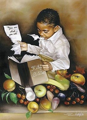 child reading and eating the word